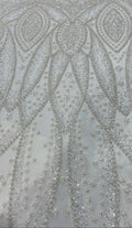 Tissu perlé blanc - Motif floral haute couture (Vendu au mètre)