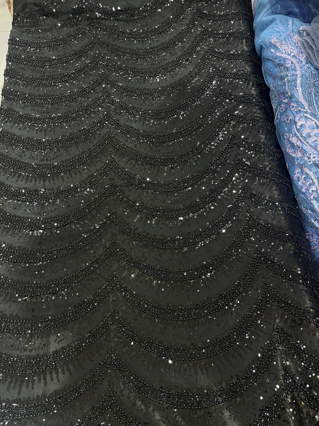 Tissu perlé 2 tons orange et argent - Coupon 3,5 mètres